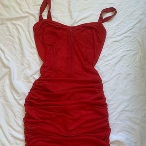See through corset red strap dress